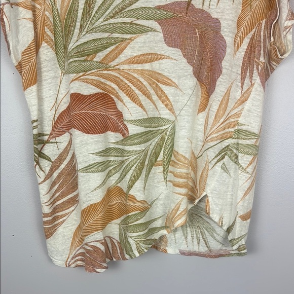 Tahari 100% Linen Green and Orange Tropical Short Sleeve Top Size Large - Picture 9 of 9